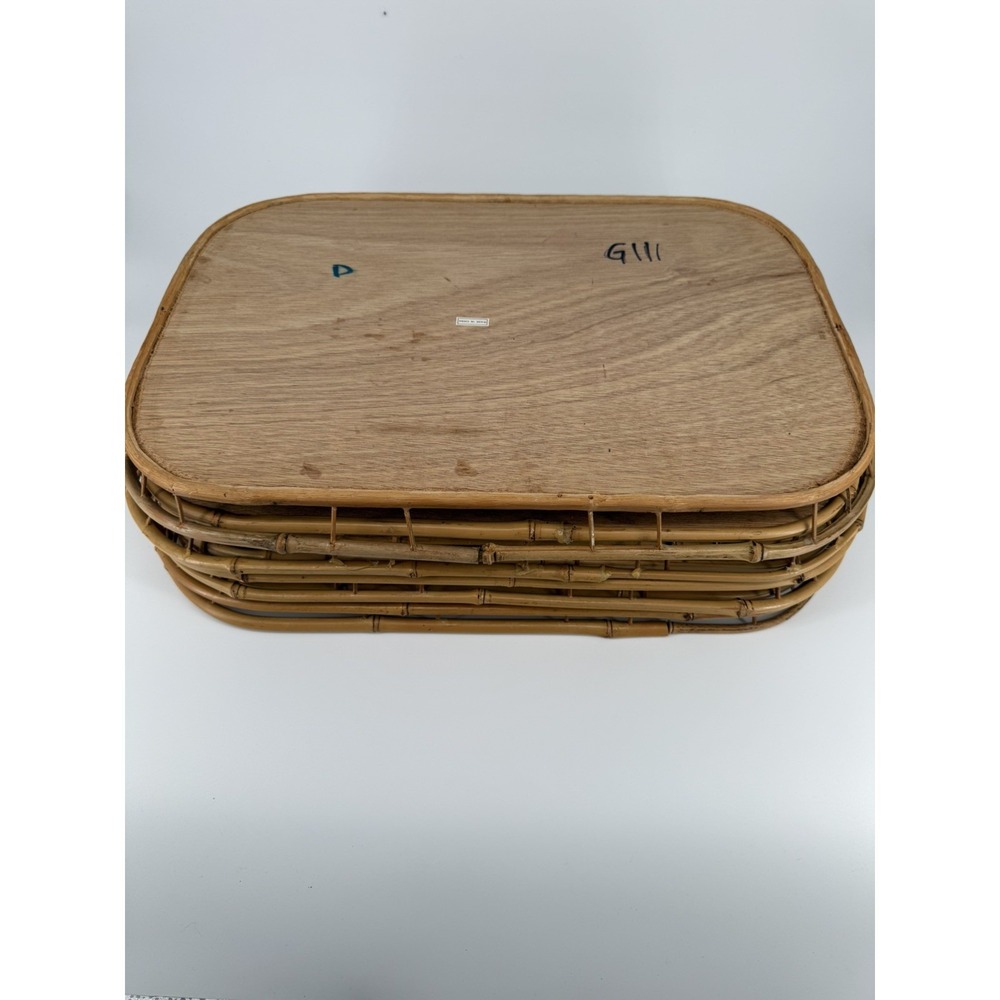 Set of 6 Vintage Bamboo Wicker Rattan Serving Trays Mid Century Japanese Wares - Picture 6 of 16